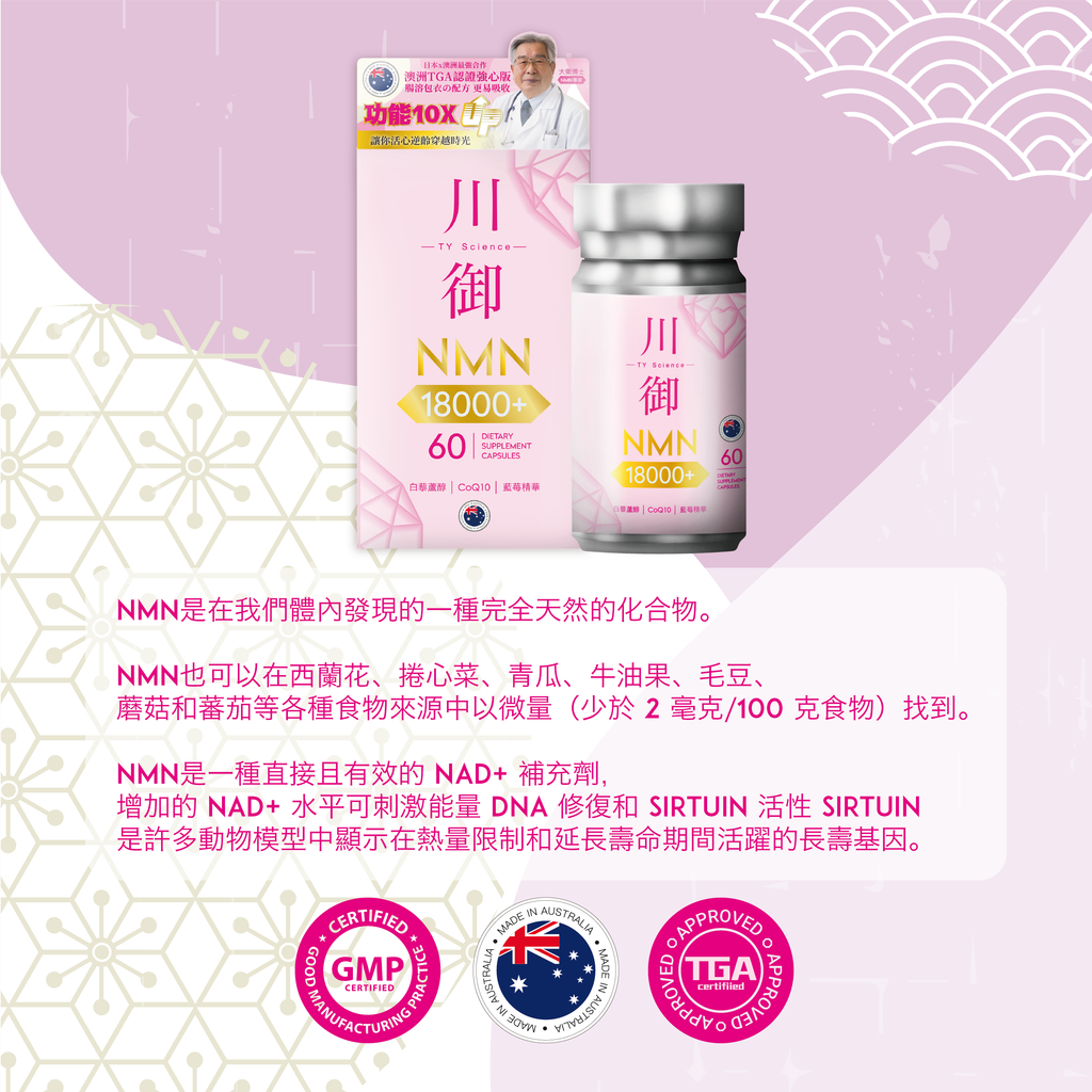 川御 - NMN 18000+ 活心版 (60粒膠囊裝) 強效護心配方 激活細胞修復