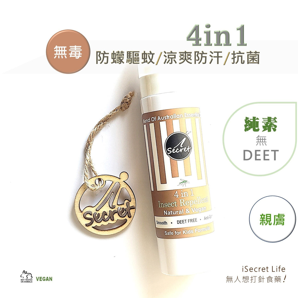 【買一送一】[399] iSecret - 4in1 澳洲四合一防蠓驅蚊 / 乾爽防汗 / 放鬆 / 抗菌草本噴霧 (80毫升)
