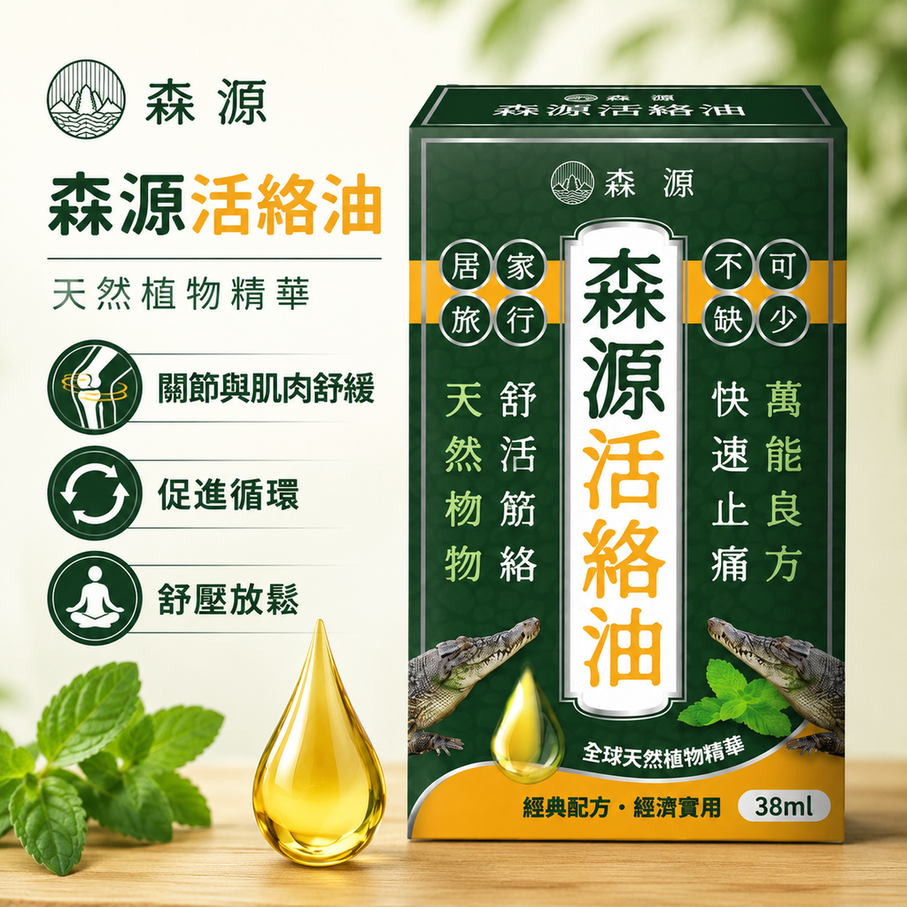 森源 -【舒緩酸痛】強效舒活活絡油 (38毫升) 天然植物精油 舒緩肌肉關節酸痛